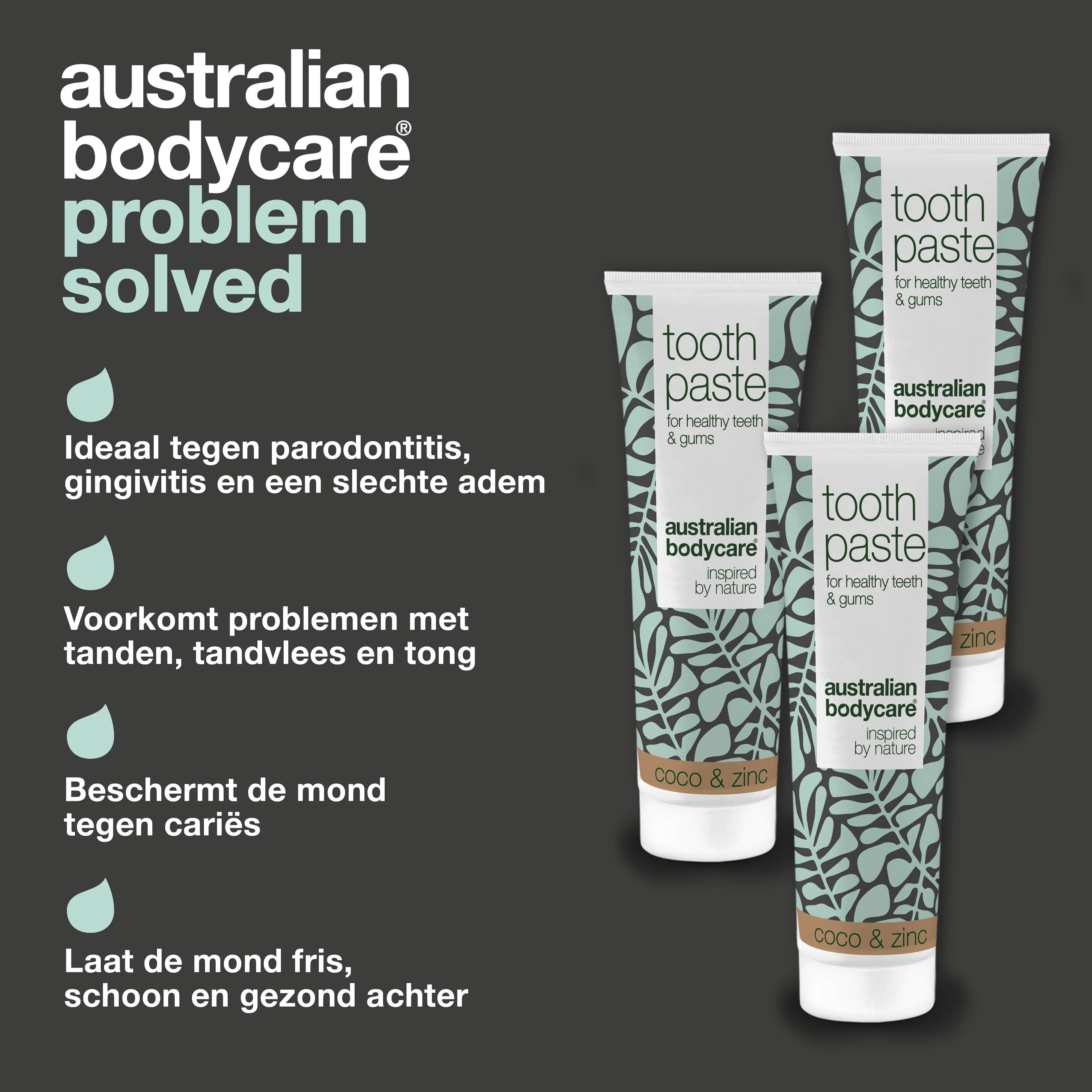 3 stuks Tea Tree Olie Tandpasta Kokos & Zink — Voor de dagelijkse verzorging bij parodontitis, schimmelinfectie en tandvleesontsteking - Image 3