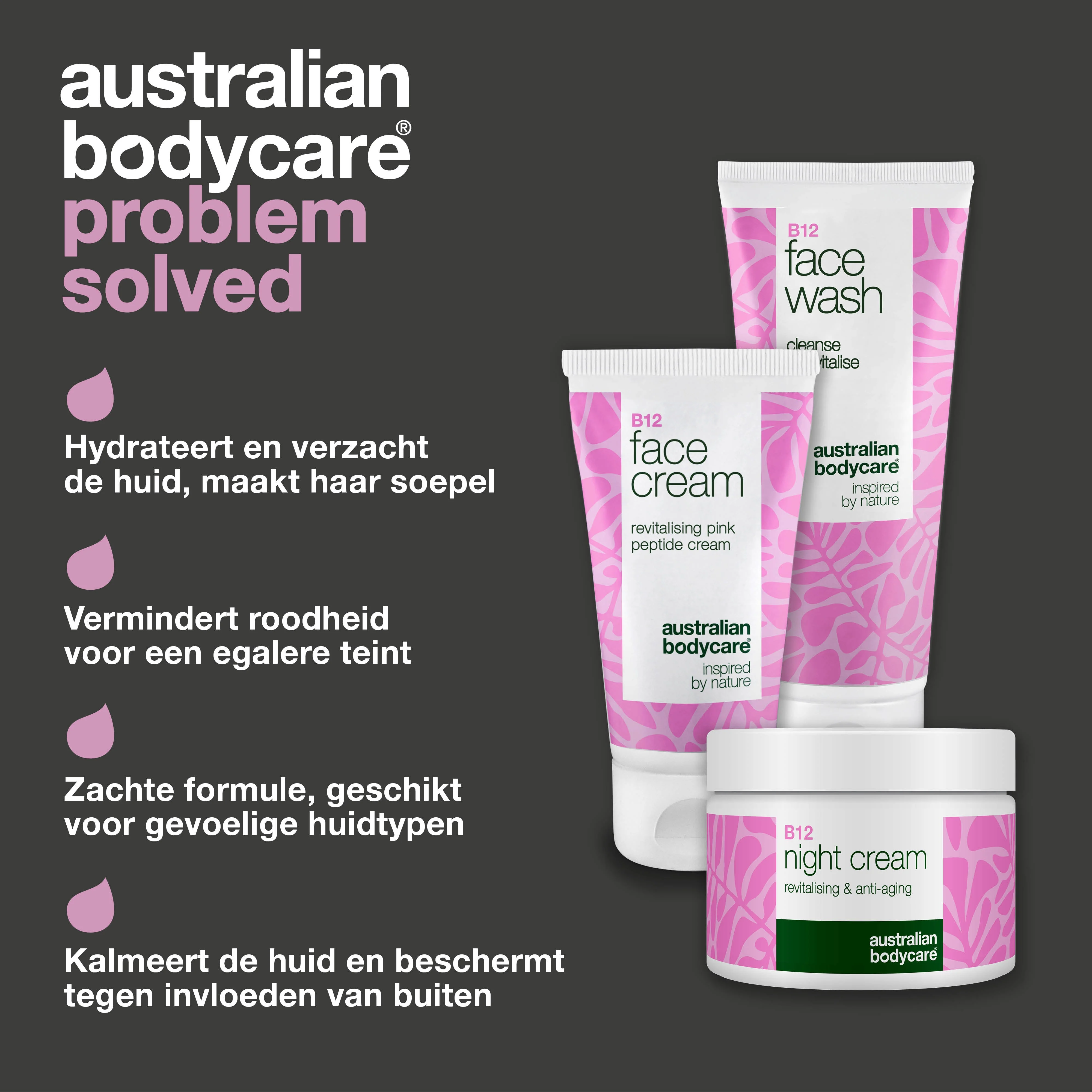 B12 Huidverzorgingsset tegen roodheid – reiniger en crèmes — B12 huidverzorging voor roodheid en rosacea. Bevat reiniger, dag- en nachtcrème die kalmeren en hydrateren. - Image 3