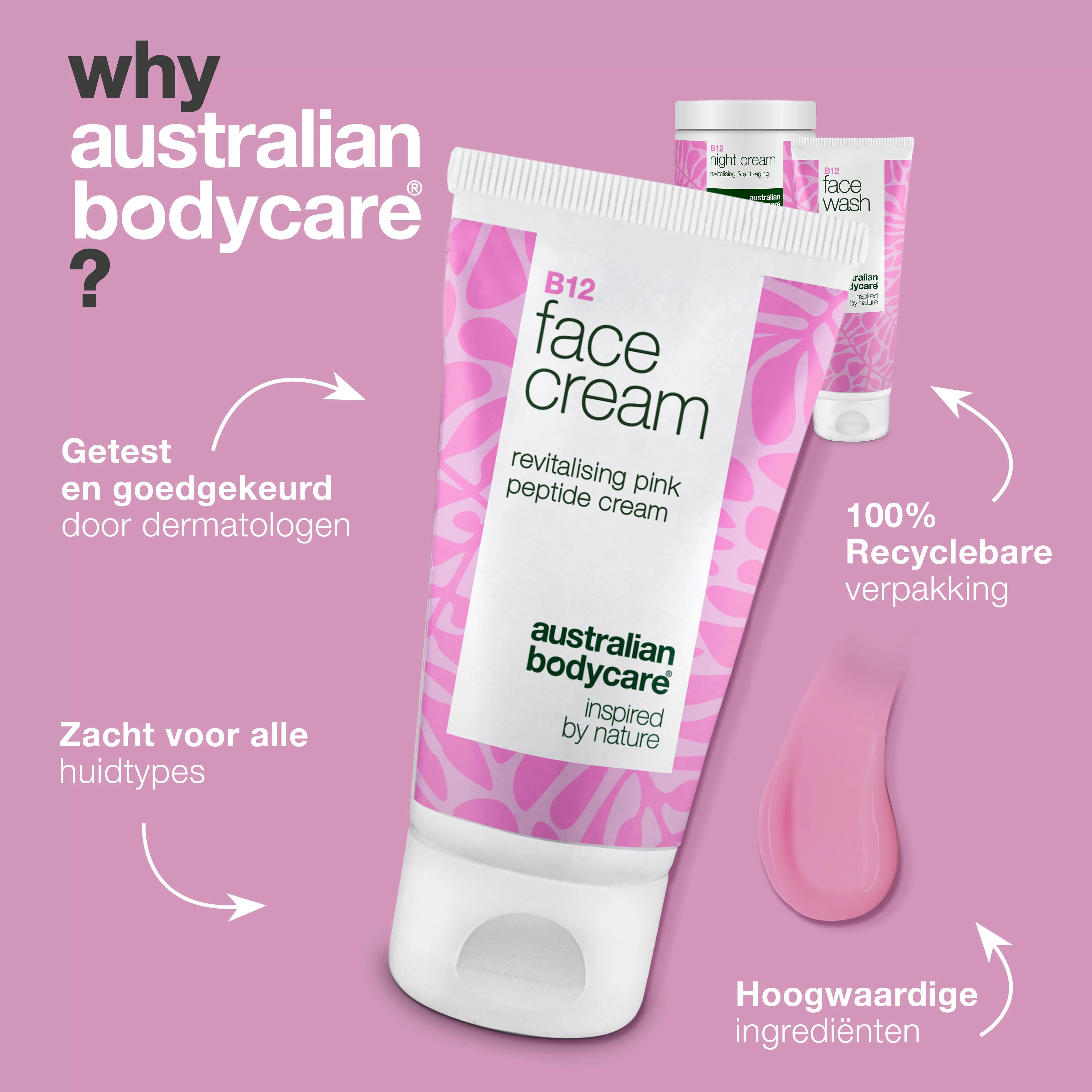 B12 Huidverzorgingsset tegen roodheid – reiniger en crèmes — B12 huidverzorging voor roodheid en rosacea. Bevat reiniger, dag- en nachtcrème die kalmeren en hydrateren. - Image 4
