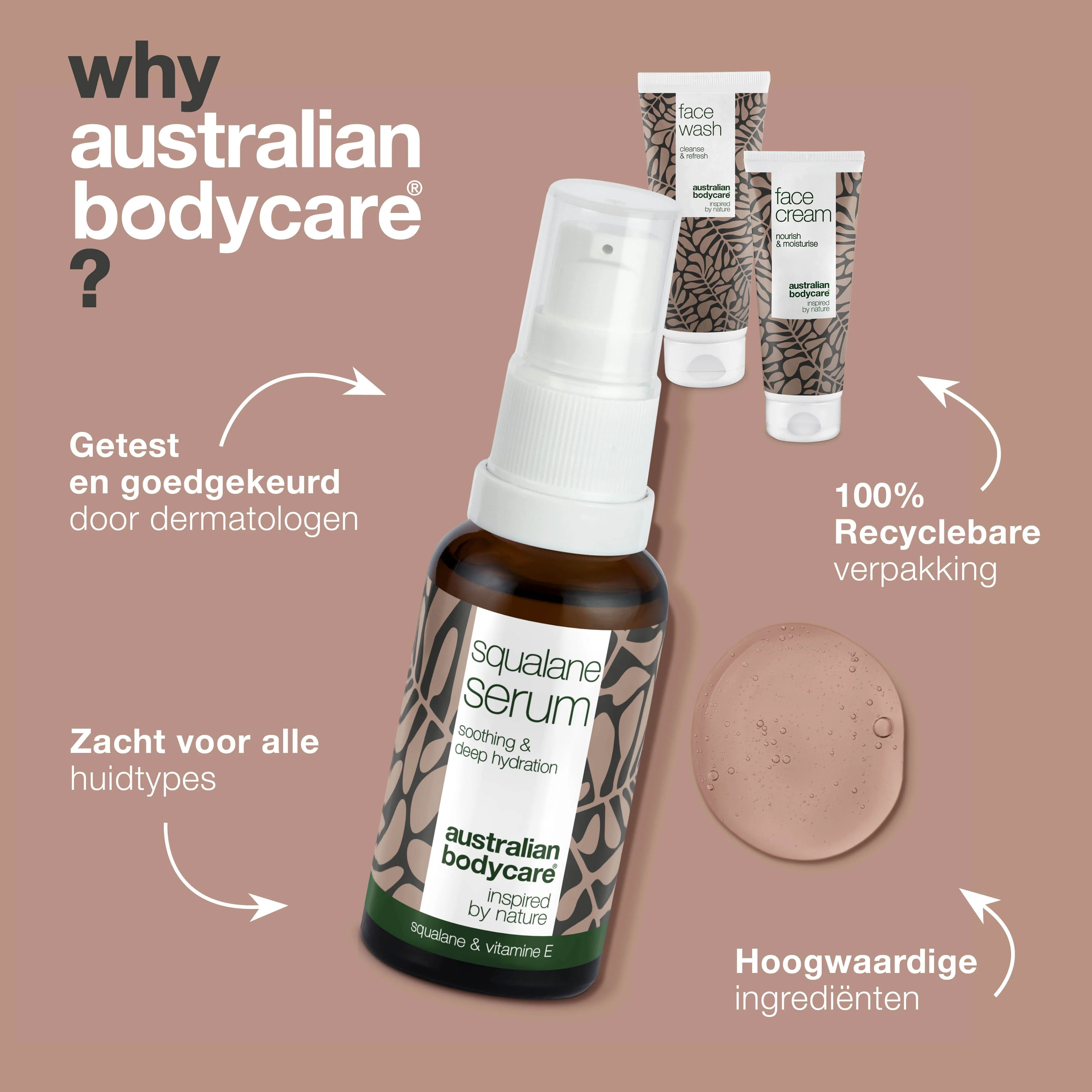 Pakket voor jeukende en zeer droge huid op het gezicht — 3 hydraterende producten: gezichtsreiniger, Squalane Serum og creme - Image 4